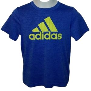 Adidas Climalite Boys Blue & Neon Logo T-shirt Size 7 Dri-fit